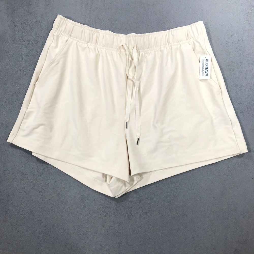 Old Navy Powersoft Shorts Womens L Cream NEW High-Rise Go-Dry Athletic Pockets